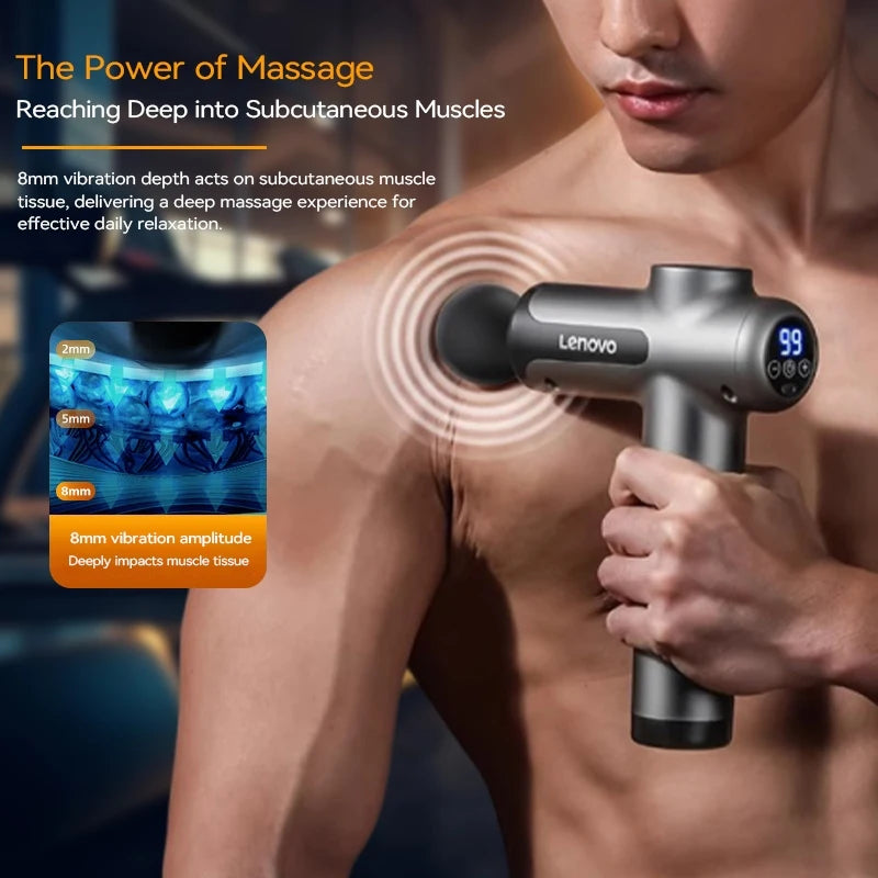 Lenovo Powerful Wireless Massager Gun 8 Massage HeadsRechargeable Shoulder Back Neck Waist Leg Electric Fascia Gun
